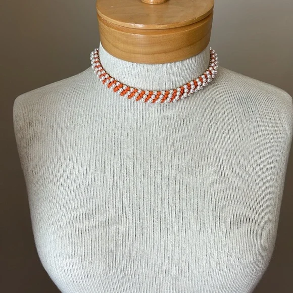 Vintage Hobe Orange and White Beaded Necklace and Clip Earring Set with Tags - Picture 14 of 17